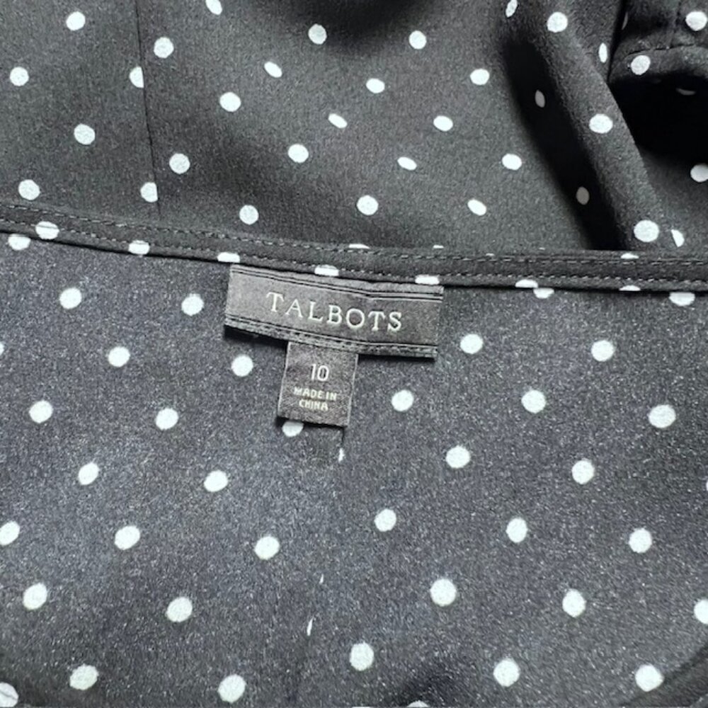 Talbots Black & White Polka Dot Blouse W/ Peplum Bottom Size 10 - Picture 8 of 8